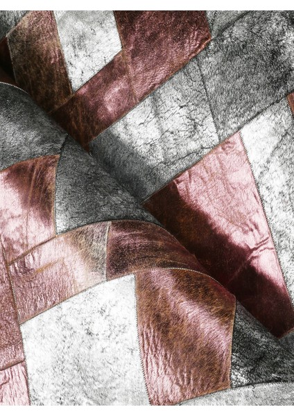 Mor & Gümüş Varaklı Dana Derisi Patchwork Halı 140 x 200 cm