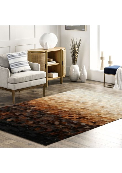 Krem Dana Derisi Patchwork Halı 80 x 150 cm