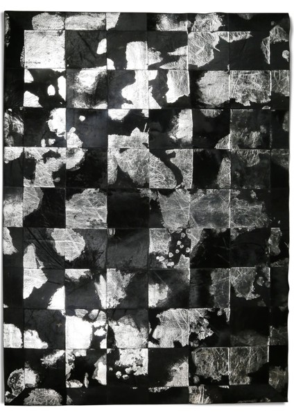 Gümüş Varaklı Siyah Renk Doğal Dana Derisi Halı 120 x 180 cm