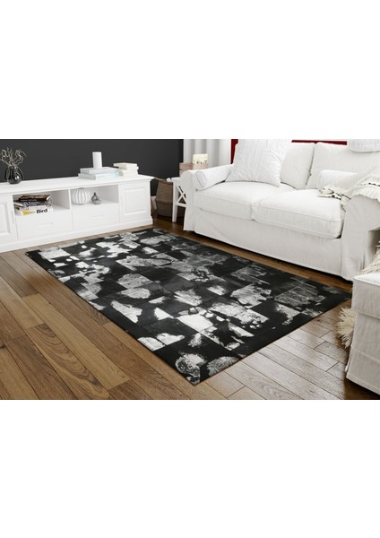 Gümüş Varaklı Siyah Renk Doğal Dana Derisi Halı 120 x 180 cm fırsatları