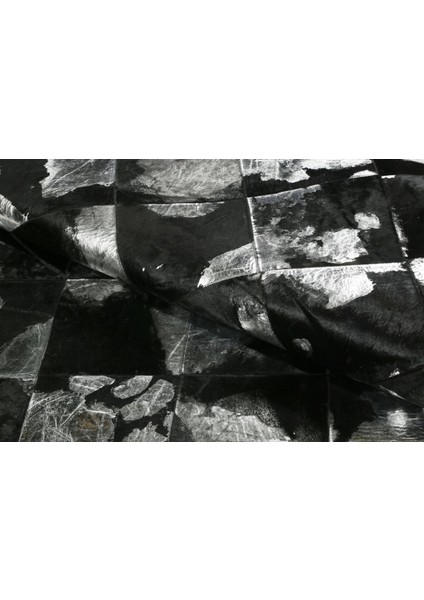 Gümüş Varaklı Siyah Renk Doğal Dana Derisi Halı 120 x 180 cm indirimleri