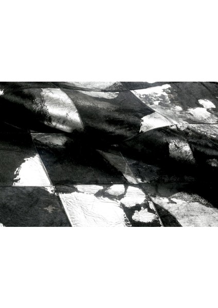 Gümüş Varaklı Siyah Renk Doğal Dana Derisi Halı 170 x 240 cm fiyatları