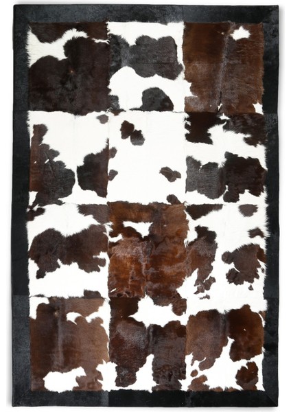 Kahverengi & Beyaz Siyah Bordürlü Doğal Dana Derisi Halı 80 x 150 cm