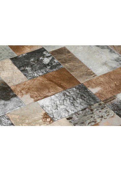 Kahverengi & Krem Gold Varaklı Dana Derisi Patchwork Halı 160 x 230 cm fiyatları