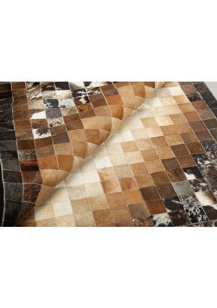 Kahverengi & Krem Doğal Dana Derisi Patchwork Halı 80 x 150 cm