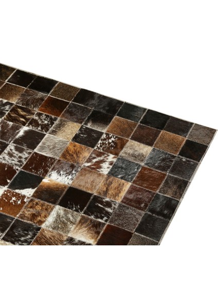 Kahverengi & Krem Doğal Dana Derisi Patchwork Halı 80 x 150 cm