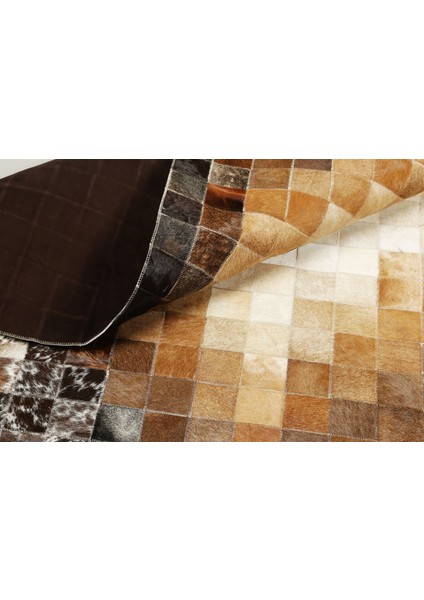 Kahverengi & Krem Doğal Dana Derisi Patchwork Halı 80 x 150 cm