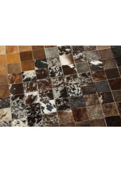 Kahverengi & Krem Doğal Dana Derisi Patchwork Halı 80 x 150 cm