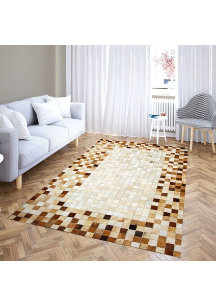 Çok Renkli Doğal Dana Derisi Patchwork Halı 140 x 200 cm