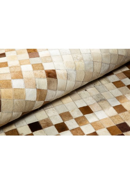 Çok Renkli Doğal Dana Derisi Patchwork Halı 140 x 200 cm