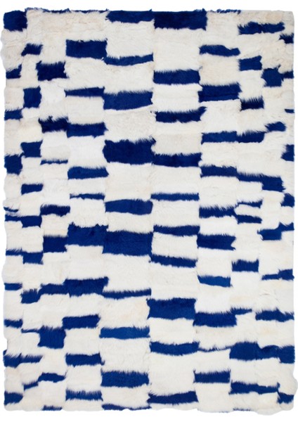 Lacivert & Krem Doğal Kürk Halı 80 x 150 cm