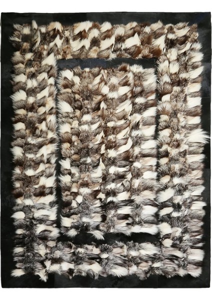 Siyah Dana Derisi Bordürlü Renkli Doğal Kürk Halı 200 x 300 cm