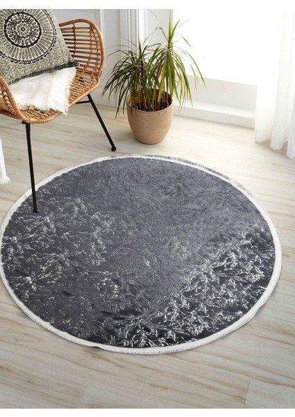 Gold Varaklı Kuş Ayağı Modelli Gri Peluş Halı 150 x 150 cm