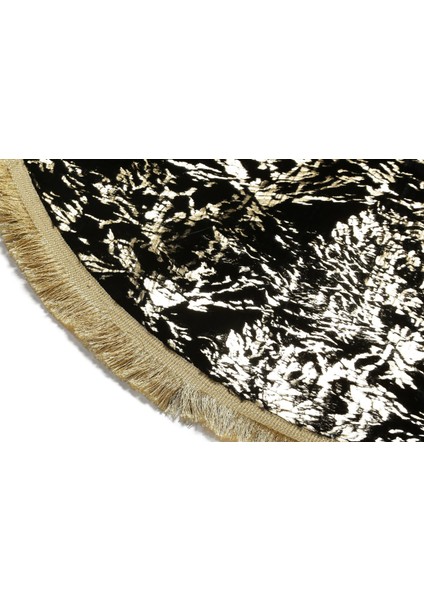 Gold Varaklı Kuş Ayağı Modelli Siyah Peluş Yuvarlak Halı 150 x 150 cm