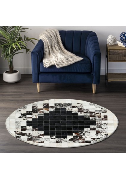 Siyah Beyaz Desenli Patchwork Dana Derisi 150 x 150 cm