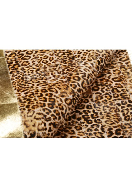 Gold Varaklı Leopar Desenli Doğal Dana Derisi Patchwork Halı 120 x 180 cm