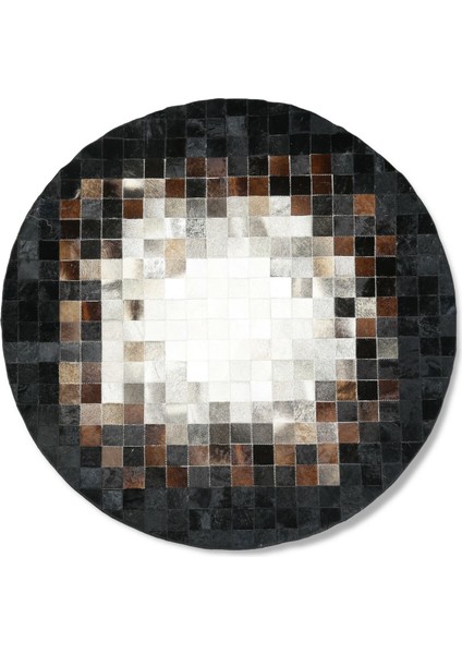 Siyah Renk Doğal Dana Derisi Patchwork Halı 150 x 150 cm