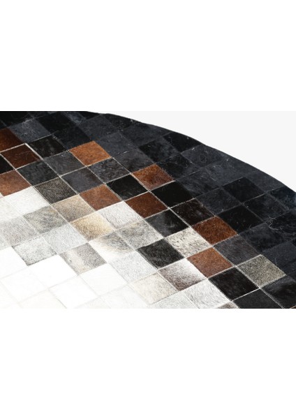 Siyah Renk Doğal Dana Derisi Patchwork Halı 150 x 150 cm