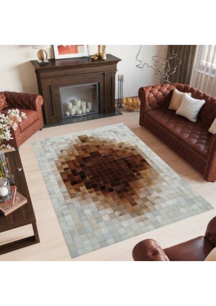 Kahverengi & Krem Dana Derisi Patchwork Halı 80 x 150 cm