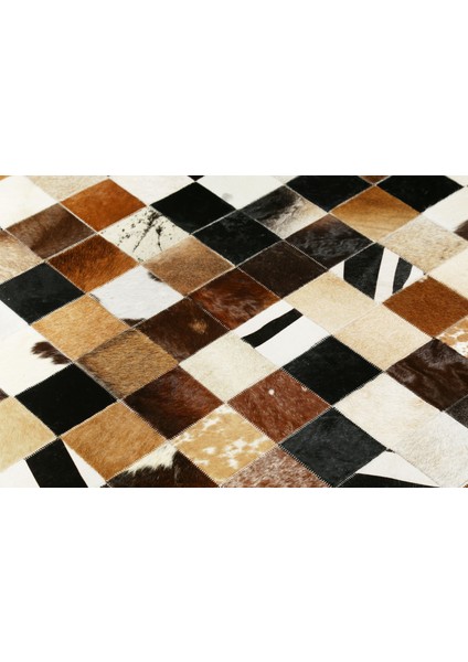 Çok Renkli Doğal Dana Derisi Patchwork Halı 80 x 150 cm