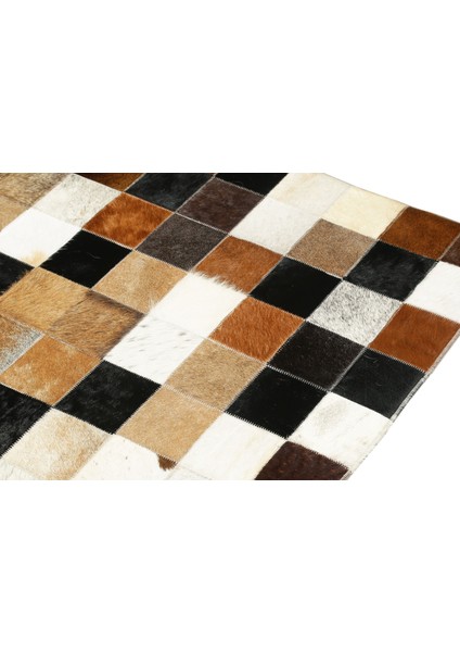Çok Renkli Doğal Dana Derisi Patchwork Halı 80 x 150 cm
