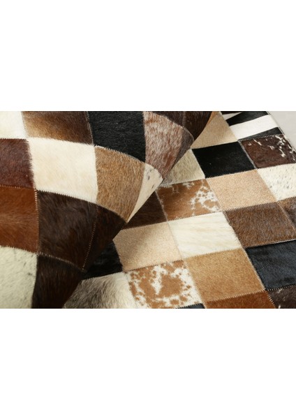 Çok Renkli Doğal Dana Derisi Patchwork Halı 80 x 150 cm