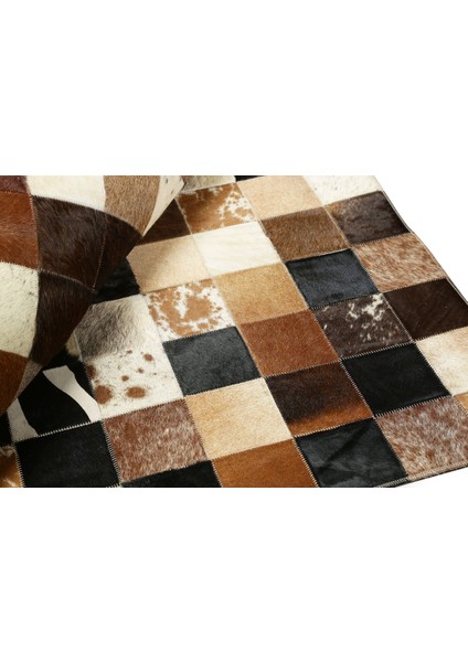 Çok Renkli Doğal Dana Derisi Patchwork Halı 80 x 150 cm