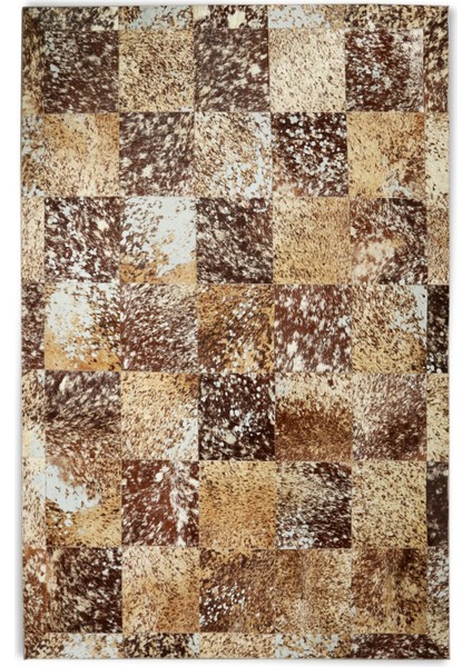 Kahverengi Benekli Doğal Dana Derisi Patchwork Halı 120 x 180 cm