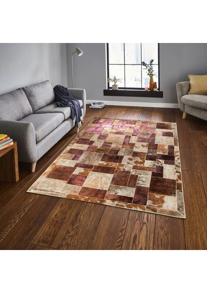 Çok Renkli Doğal Dana Derisi Patchwork Halı 120 x 180 cm modelleri