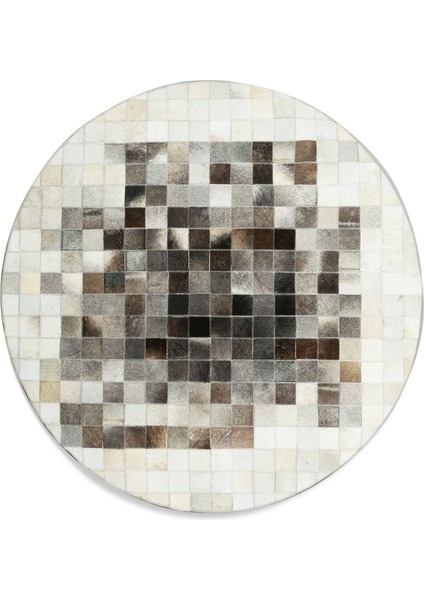 Beyaz ve Siyah Dana Derisi Patchwork Halı 150 x 150 cm
