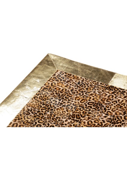 Gold Varaklı Leopar Desenli Doğal Dana Derisi Patchwork Halı 80 x 150 cm