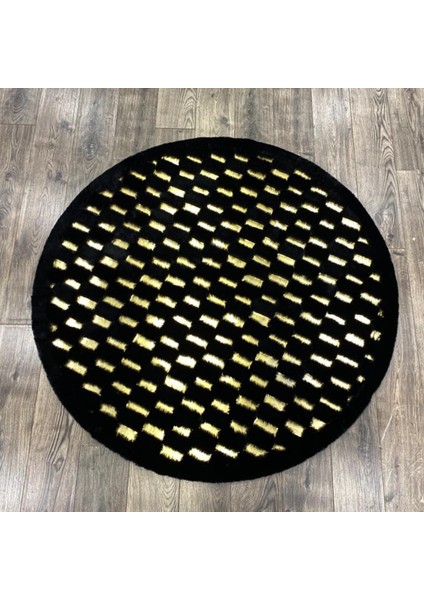 Yuvarlak Siyah Gold Peluş Halı 150 x 150 cm
