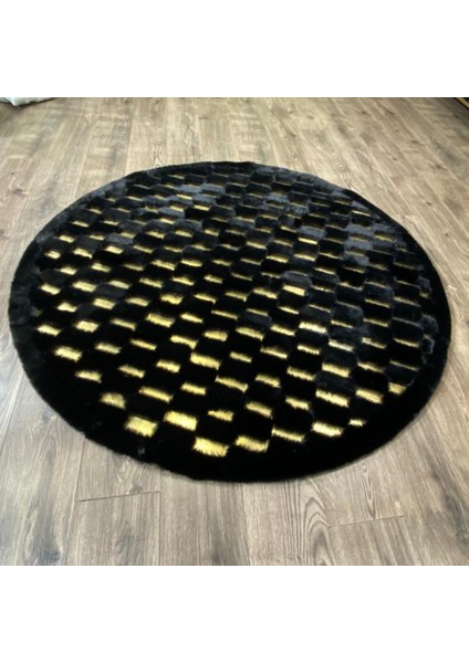 Yuvarlak Siyah Gold Peluş Halı 150 x 150 cm