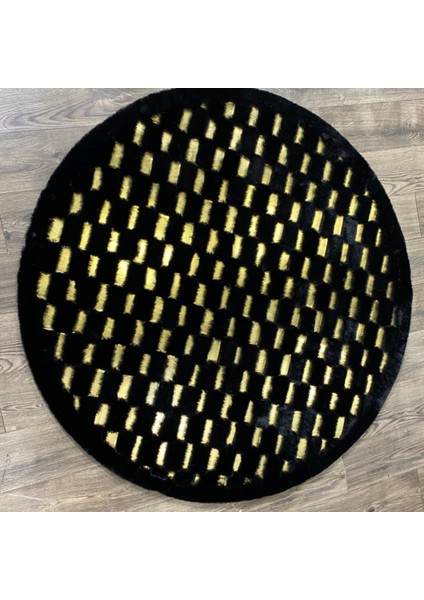 Yuvarlak Siyah Gold Peluş Halı 150 x 150 cm