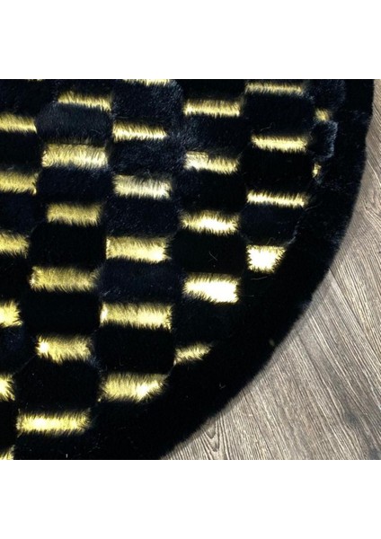 Yuvarlak Siyah Gold Peluş Halı 150 x 150 cm