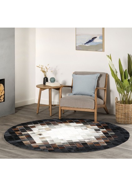 Siyah Renk Doğal Dana Derisi Patchwork Halı 120 x 120 cm fiyatları