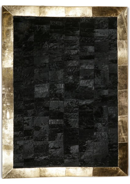 Gold Varaklı Siyah Renk Doğal Dana Derisi Halı 80 x 150 cm