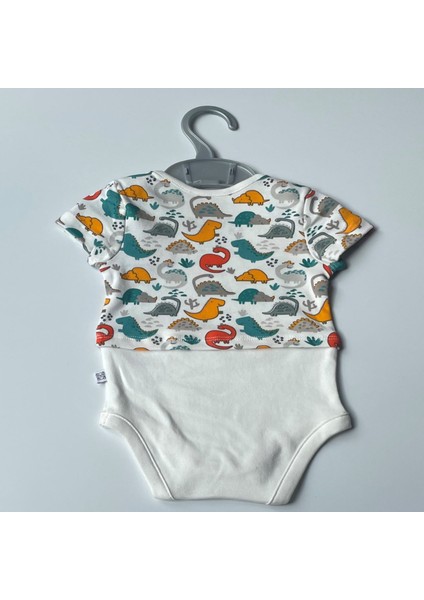 Oeko-Tex Class Erkek Bebek Body Görünümünde-Kısa Kol Zıbın Body Cotton 3 Çıtçıt Zarf Yakalı