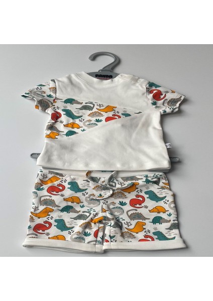 Oeko-Tex Class Erkek Bebek 2'li Takım, Kısa Kol Parçalı Çıtçıtlı T-Shirt, Paça Katlı Şort Cotton Çıtçıtlı