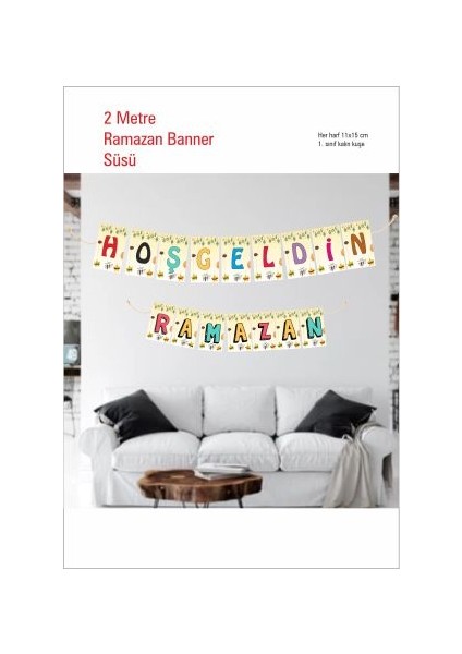 2 Metre Hoşgeldin Ramazan Temalı Dini Süsü Kuşe Kağıt Demonte
