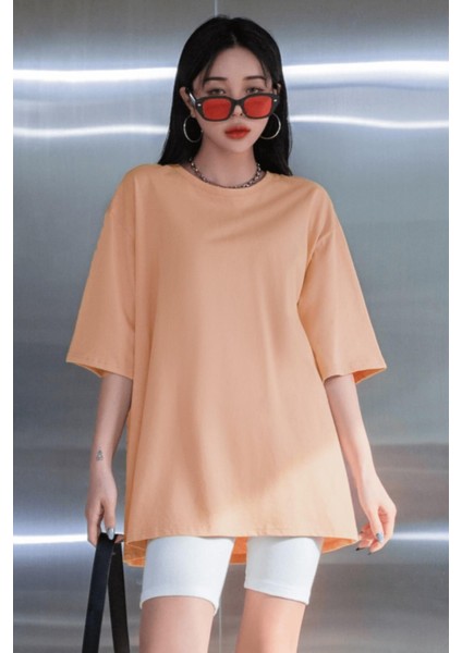 Somon Basic Düz Baskısız Oversize Salas Boyfriend Kadın T-Shirt