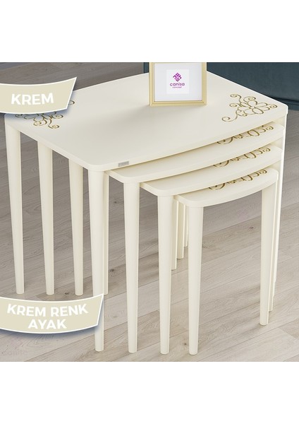 Nirwa Serisi Mdf 4'lü Çiçek Desenli Zigon Sehpa Takımı
