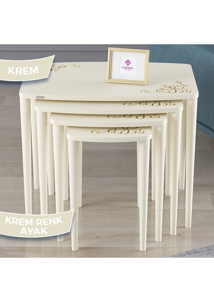Nirwa Serisi Mdf 4'lü Çiçek Desenli Zigon Sehpa Takımı