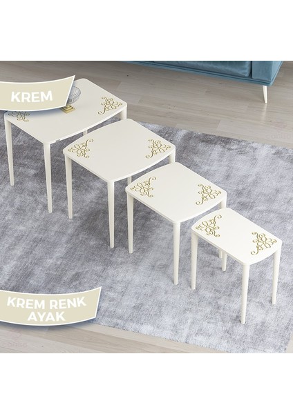 Nirwa Serisi Mdf 4'lü Çiçek Desenli Zigon Sehpa Takımı