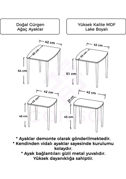 Nirwa Serisi Mdf 4'lü Çiçek Desenli Zigon Sehpa Takımı