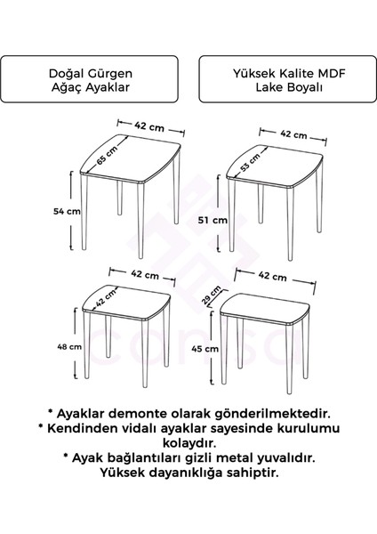 Nirwa Serisi Mdf 4'lü  Çiçek Desenli  Zigon Sehpa Takımı