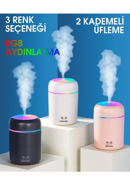H2O Humidifier Hava Nemlendirici Oda Araç Ortam Nemlendirici Işıklı 3 Farklı Renk Buhar Makinesi fırsatları