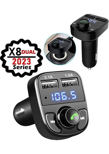 Car X8 Araç Fm Transmitter 5.0 Bluetooth Araç Kiti USB Mp3 Sd Kart Çakmaklık Girişli Araba Oto Teyp CAR8X