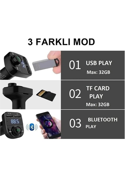 Pro X8 Araç Fm Transmitter 5.0 Bluetooth Araç Kiti USB Mp3 Sd Kart Çakmaklık Girişli Araba Uyumlu CAR8ZZ fiyatları