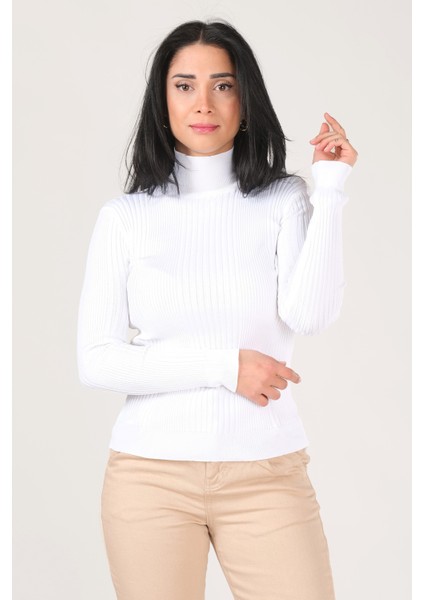 Kadın Yarım Balıkçı Triko Body Ekru